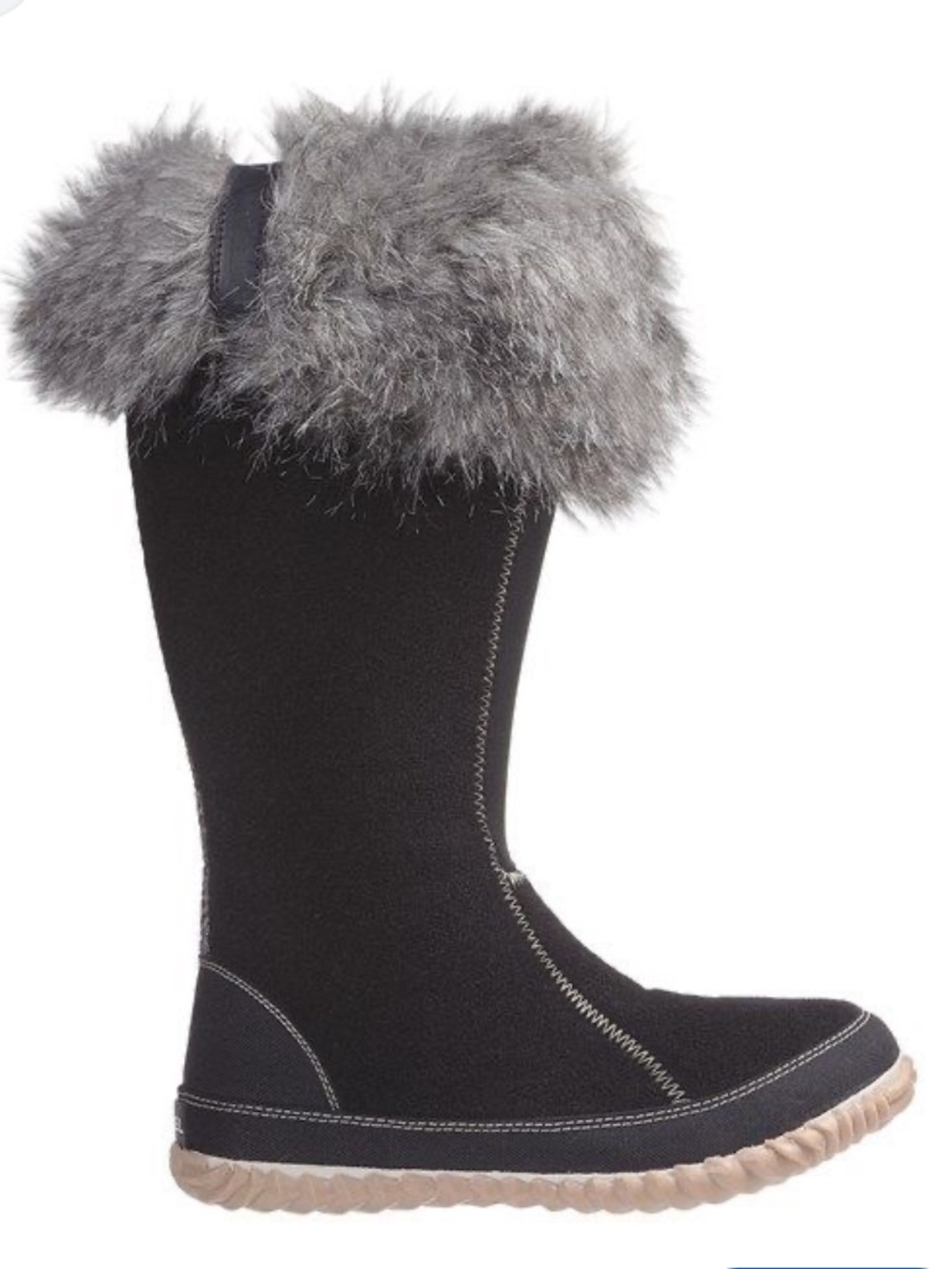 Sorel Tall Black Winter Boots with Gray Faux Fur Cuff size 7 like new